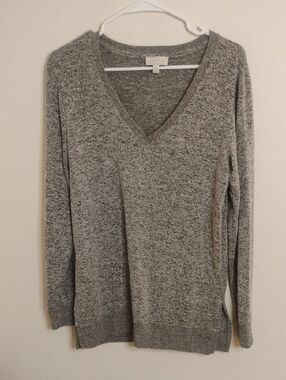 Lucky Brand Women's Gray Oversized Marled V-Neck Pullover